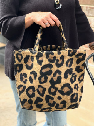 soft leopard tote bag with short handles 