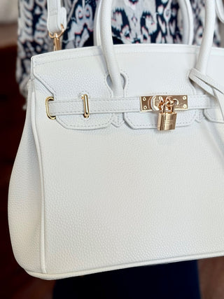 Litchi Pattern Handbag - White