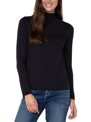 stylish classic ultra soft knit black long sleeve top with a mock neck