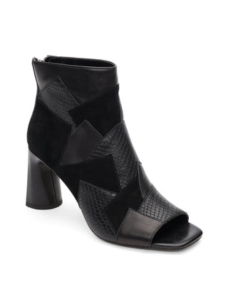 black open toe leather patchwork booties