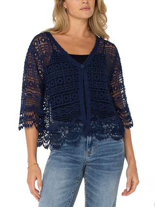 Liverpool Short Sleeve Lace Bolero - Navy