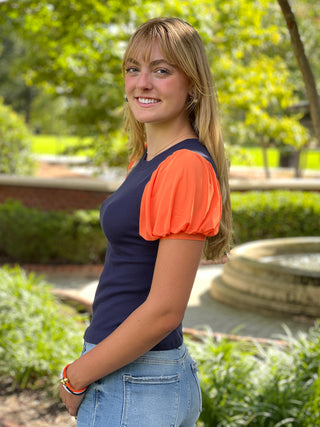 Looking For a Win Top - Navy and Orange