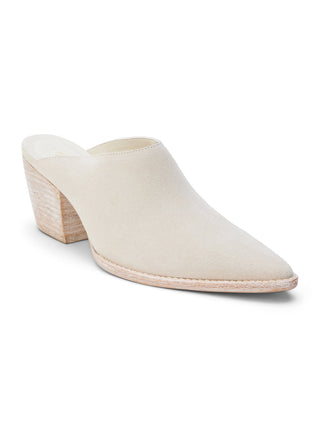 a pair of western style ecru suede pointed toe mules