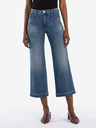 comfy and stretchy vintage vibe high rise with wide leg denim jeans