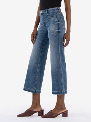 comfy and stretchy vintage vibe high rise with wide leg denim jeans