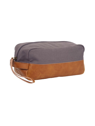 the modern man cognac faux leather travel toiletry bag made of gray canvas