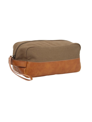 the modern man cognac faux leather travel toiletry bag in olive green