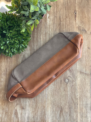 the modern man cognac faux leather travel toiletry bag in olive green