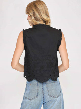 Midnight Embroidered Sleeveless Top - Black