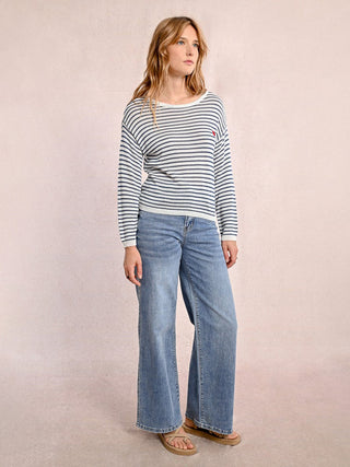 Molly Bracken Striped Knit Sweater - Off White/Denim