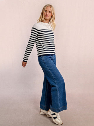 Molly Bracken Striped Knit Sweater - Off White/Navy