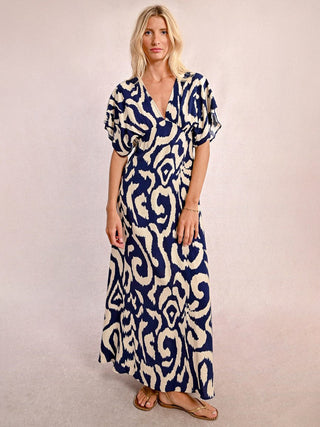 Molly Bracken Woven Maxi Dress - Navy Thais