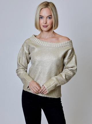 One Shoulder Foil Sweater- Toasted Almond