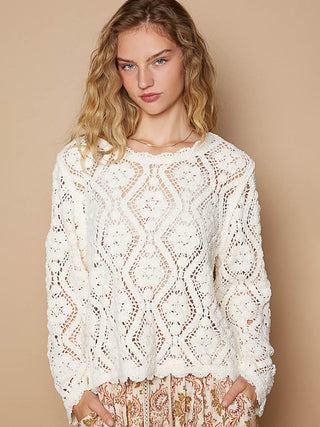 Open Knit Crochet Sweater - Cream