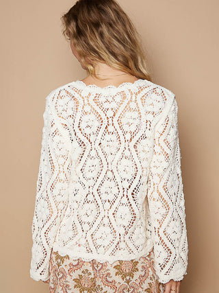 Open Knit Crochet Sweater - Cream