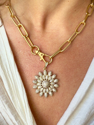 Paperclip Stacked Flower Necklace - Gold