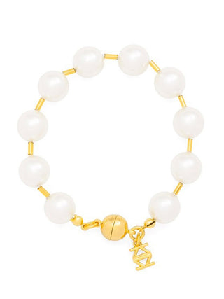 Pearl Beaded Bracelet with Tube Spacers - Gold