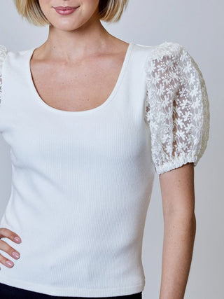 Petal Puffed Short Sleeve Sweater Top