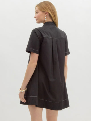 Placket Play Mini Dress - Black