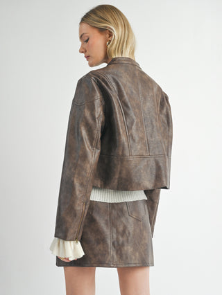 Rebel Vegan Leather Jacket - Chocolate