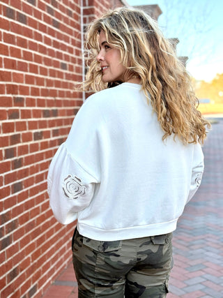 Sanctuary Cutout Rose Sweatshirt - White