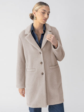 a sophisticated warm ash grey faux fur coat and cardigan with a button front