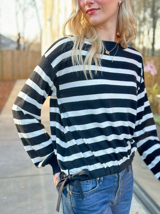 Sanctuary Side Tie Sweater - Black Stripe