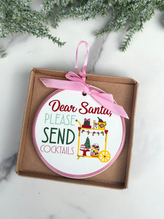 Santa Send Cocktails Disk Ornament - White/Red/Green