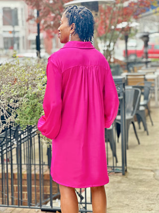 Satin Serene Shirt Dress - Magenta