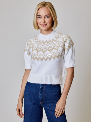 Sequin Fairisle Cropped Sweater - Winter White