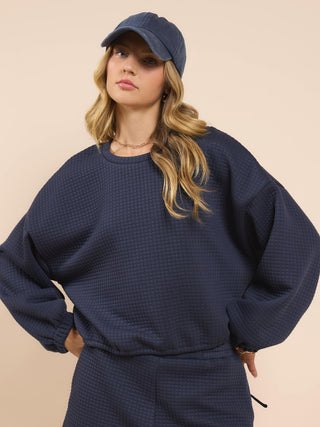 Side Tie Chic Terry Pullover - Navy