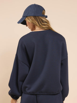 Side Tie Chic Terry Pullover - Navy