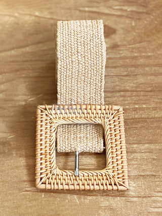 chic boho basket weave belt with large square buckle