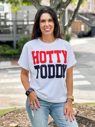 a classic white game tee with hotty toddy printed on the front