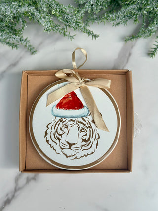 Tiger Santa Hat Disk Ornament