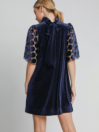 Velvet Dreams Lace Mini Dress - Navy