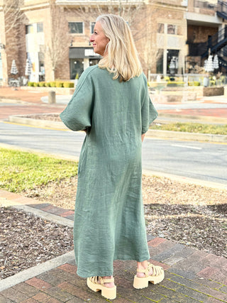 Roma Flow Dolman V-Neck Maxi Dress - Army Green