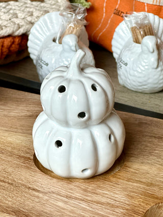 white ceramic double pumpkin light up sitter