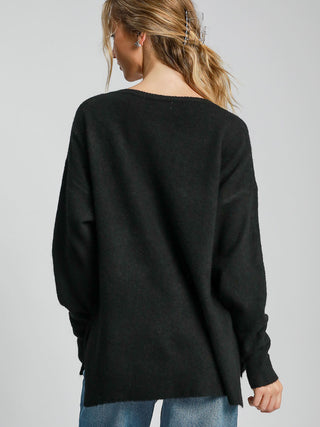 Wool Blended Pullover Sweater - Black