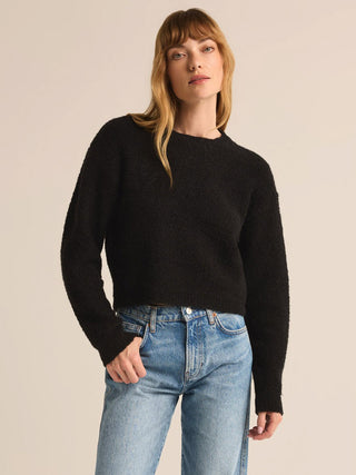 a classic plush cropped sweater in black