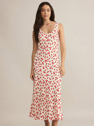 a red floral sleeveless maxi dress