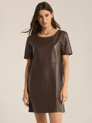 chocolate brown boxy vegan leather mini dress 