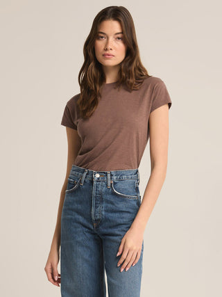 soft modern deep taupe crewneck slub tee with short sleeves