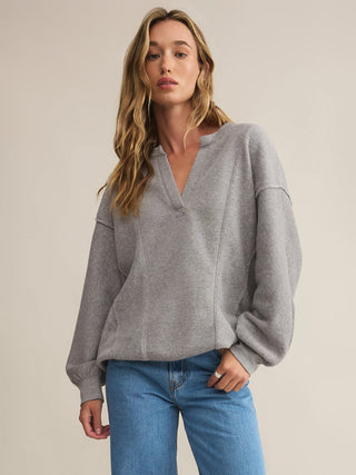 grey long sleeve henley v neck sweatshirt