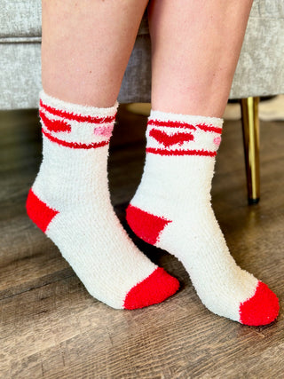 plush valentines day socks with red hearts 