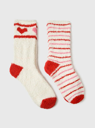 plush valentines day socks with red hearts and stripes