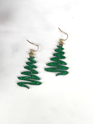 Zig Zag Glitter Christmas Tree Earrings - Green